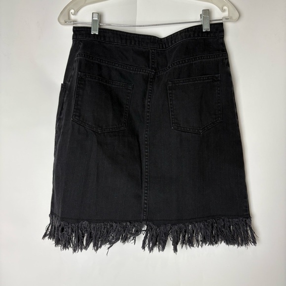 Anthropologie Pilcro Black Denim Fringe Button Up Skirt - Picture 3 of 6